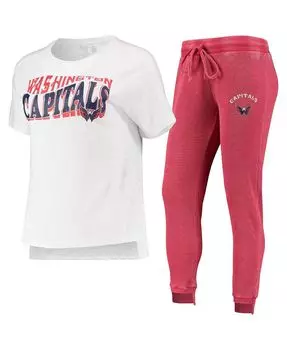 Женская красно-белая футболка реглан Washington Capitals Resurgence Slub Burnout и комплект для сна для джоггеров Concepts Sport