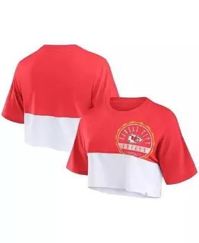 Женская красно-белая укороченная футболка свободного кроя Kansas City Chiefs с разрезом Fanatics, красный
