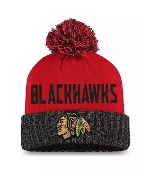 Женская красно-черная вязаная шапка Chicago Blackhawks Iconic с манжетами и помпоном Fanatics, черный