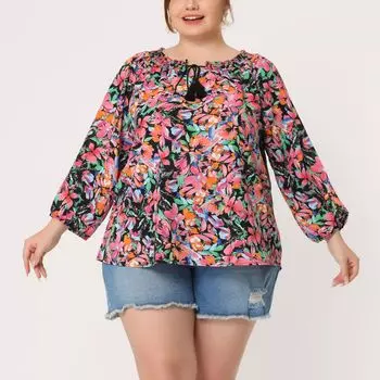 Женская красочная блузка больших размеров с завязками на шее, рукавами 3/4 и цветочным принтом Agnes Orinda, зеленый