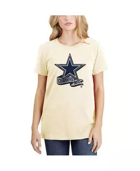 Женская кремовая футболка Dallas Cowboys Chrome с боковой линией New Era, слоновая кость/кремовый