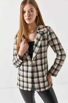 Женская кремовая куртка в клетку на одной пуговице armonika, бежевый