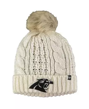 Женская кремовая вязаная шапка Carolina Panthers Meeko с манжетами и помпоном '47 Brand, бежевый