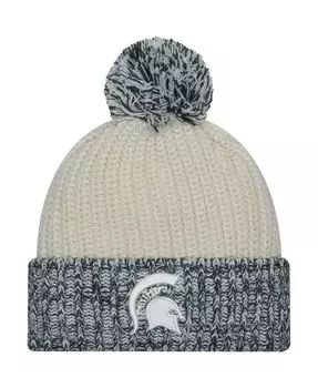 Женская кремовая вязаная шапка Michigan State Spartans Fresh с манжетами и помпоном New Era, слоновая кость/кремовый