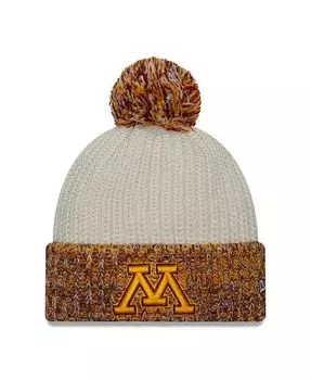 Женская кремовая вязаная шапка Minnesota Golden Gophers Fresh с манжетами и помпоном New Era, слоновая кость/кремовый