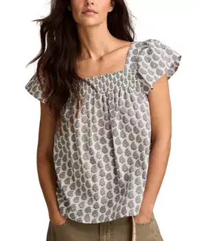 Женская крестьянская блуза из хлопка с квадратным вырезом и сборкой Lucky Brand, белый