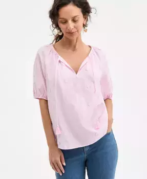 Женская крестьянская блуза с цветочными аппликациями из хлопка Style & Co, розовый