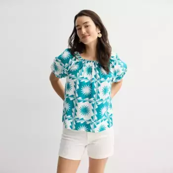 Женская крестьянская блузка из шелковистой ткани Sonoma Goods For Life, цвет teal sun print