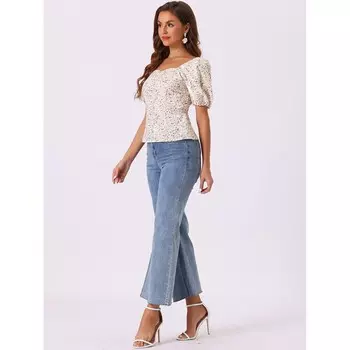 Женская крестьянская блузка с квадратным вырезом и цветочным принтом, топ ALLEGRA K, черный