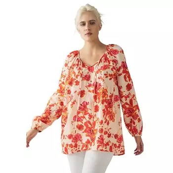 Женская крестьянская туника больших размеров Ellos с завязками на воротнике, цвет Light Coral Floral