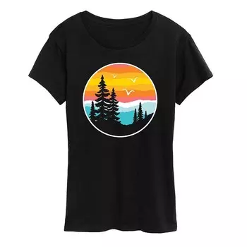 Женская круглая футболка с рисунком Sunset Mountain Licensed Character, черный