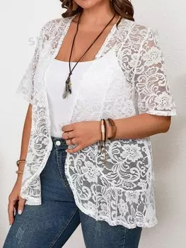 Женская кружевная блузка больших размеров с открытой передней частью на весну Emery Rose, белый