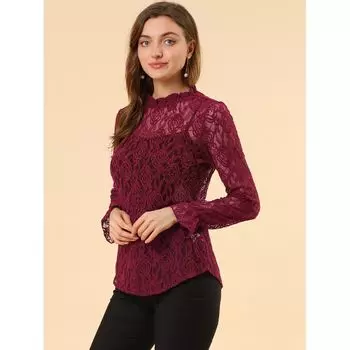 Женская кружевная блузка с рюшами и цветочным принтом, связанная крючком ALLEGRA K, фиолетовый
