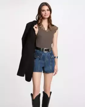 Женская кружевная футболка с коротким рукавом Morgan, цвет Verde Militar