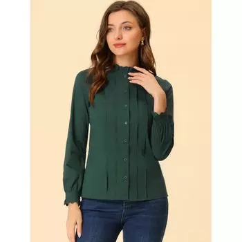 Женская кружевная хлопковая рубашка на пуговицах с длинным рукавом и воротником-стойкой ALLEGRA K, черный