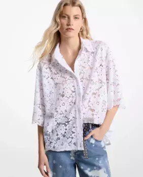 Женская кружевная рубашка с коротким рукавом Michael Michael Kors, белый