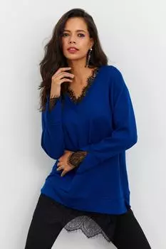 Женская кружевная трикотажная блузка Saks Cool & Sexy, темно-синий