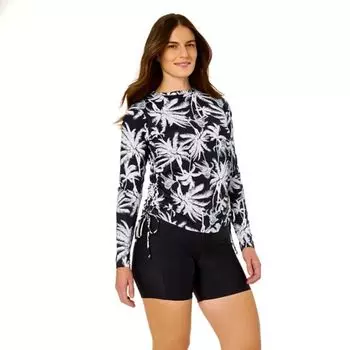 Женская купальная рубашка с длинным рукавом и боковой сборкой Rash guard Lands' End, цвет palm beach