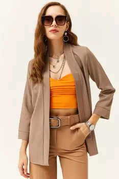 Женская куртка-атлас из норки с шалевым воротником Olalook, коричневый