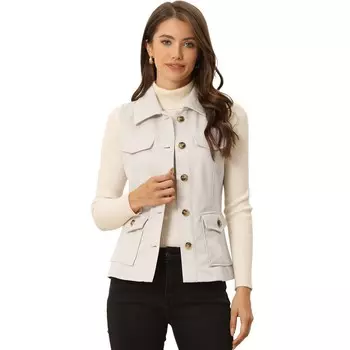 Женская куртка без рукавов в деревенском стиле, практичный анорак из искусственной замши на пуговицах, жилет-карго ALLEGRA K, бежевый