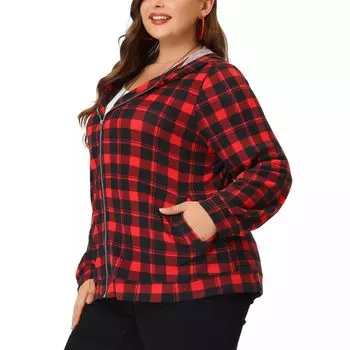 Женская куртка больших размеров на молнии с капюшоном в мягкую клетку с длинными рукавами Agnes Orinda