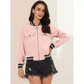 Женская куртка-бомбер с воротником-стойкой и длинным рукавом на молнии с карманом и клапаном ALLEGRA K, коричневый