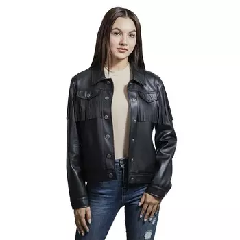 Женская куртка дальнобойщика из искусственной кожи Wrangler с бахромой, черный