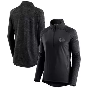 Женская куртка Fanatics фирменного черного цвета/темно-серого цвета Chicago Blackhawks Authentic Pro Travel & Training с молнией на четверть длины реглан Fanatics