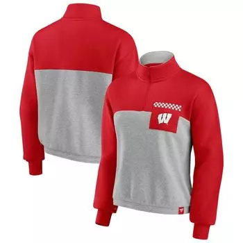 Женская куртка Fanatics с фирменным красным/серым цветом Wisconsin Badgers с молнией на четверть по бокам и цветными блоками Fanatics