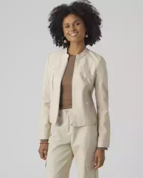 Женская куртка из искусственной кожи с воротником Perkin Vero Moda, цвет Blanco Hielo