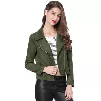 Женская куртка из искусственной замши с длинным рукавом на молнии Мотобайкерские куртки ALLEGRA K, светло-синий