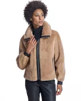 Женская куртка из овчины с застежкой-молнией и эластичными манжетами Maximilian, цвет Topo