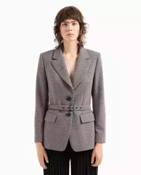 Женская куртка из смесовой шерсти в ломаную клетку с поясом Armani Exchange, цвет Rosa Claro