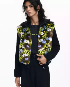 Женская куртка комбинированная с цветами и застежкой-молнией Desigual, черный