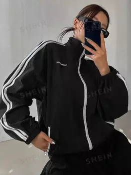 Женская куртка, контрастный принт, пэчворк, для встречи в школу Dazy, черный