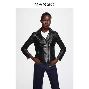 Женская куртка Mango кожаная, черный