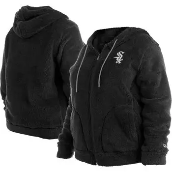 Женская куртка New Era Black Chicago White Sox размера плюс с молнией во всю длину из шерпы New Era