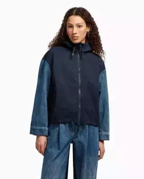 Женская куртка оверсайз с нейлоновым корпусом и джинсовыми рукавами Armani Exchange, тёмно-синий