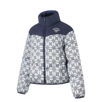 Женская куртка-пуховик LiNing Sports Life Collection, стандартный белый/глубокий синий ирис, принт по всей поверхности