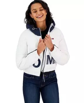 Женская куртка-пуховик с логотипом Tommy Jeans, белый