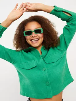 Женская куртка-рубашка из габардина с длинными рукавами и застежкой спереди на пуговицах LCW Casual