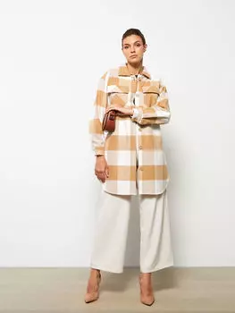 Женская куртка-рубашка из габардина в клетку с застежкой на пуговицы спереди LCWAIKIKI Classic