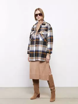 Женская куртка-рубашка из габардина в клетку с застежкой на пуговицы спереди LCWAIKIKI Classic