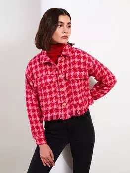 Женская куртка-рубашка оверсайз из твида с длинными рукавами и узором LCW Vision