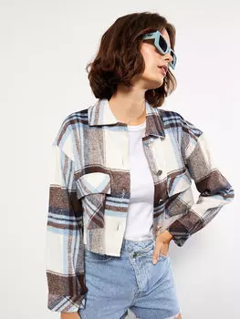 Женская куртка-рубашка в клетку с длинными рукавами и пуговицами спереди LCW Casual, синий плед