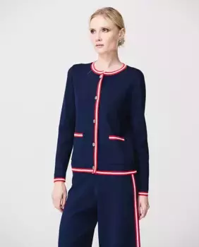 Женская куртка с белыми и красными деталями на горловине и манжетах Escorpion, тёмно-синий