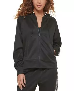 Женская куртка с капюшоном с капюшоном и полосой с логотипом DKNY, черно-белый