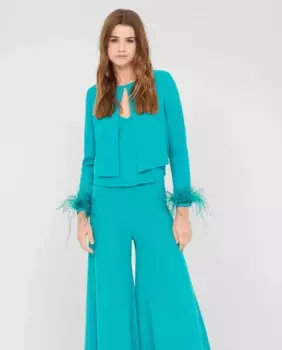 Женская куртка с круглым вырезом и перьями на манжете Veneno en la piel, бирюзовый