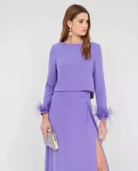 Женская куртка с круглым вырезом и перьями на манжете Veneno en la piel, цвет Lila