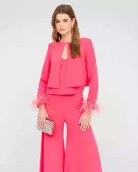 Женская куртка с круглым вырезом и перьями на манжете Veneno en la piel, коралловый